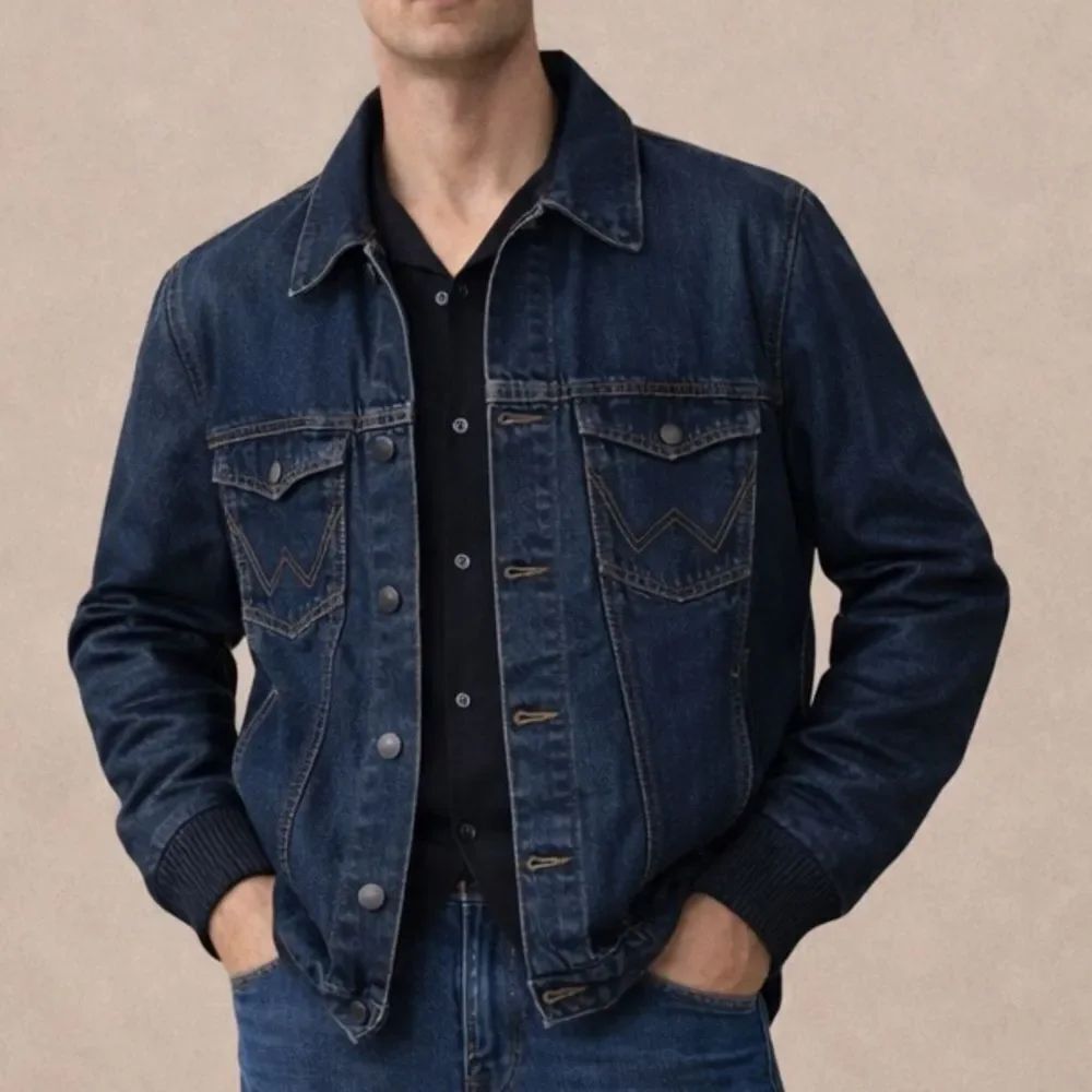 Wrangler Denim Jacket Men’s Blue Trucker Western Plaid Lined Vintage Style